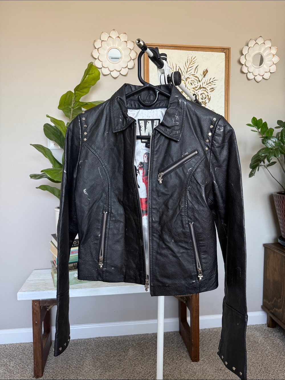 Wilsons Leather Black Studded The Who Graphic Moto Jacket - Picture 3 of 14